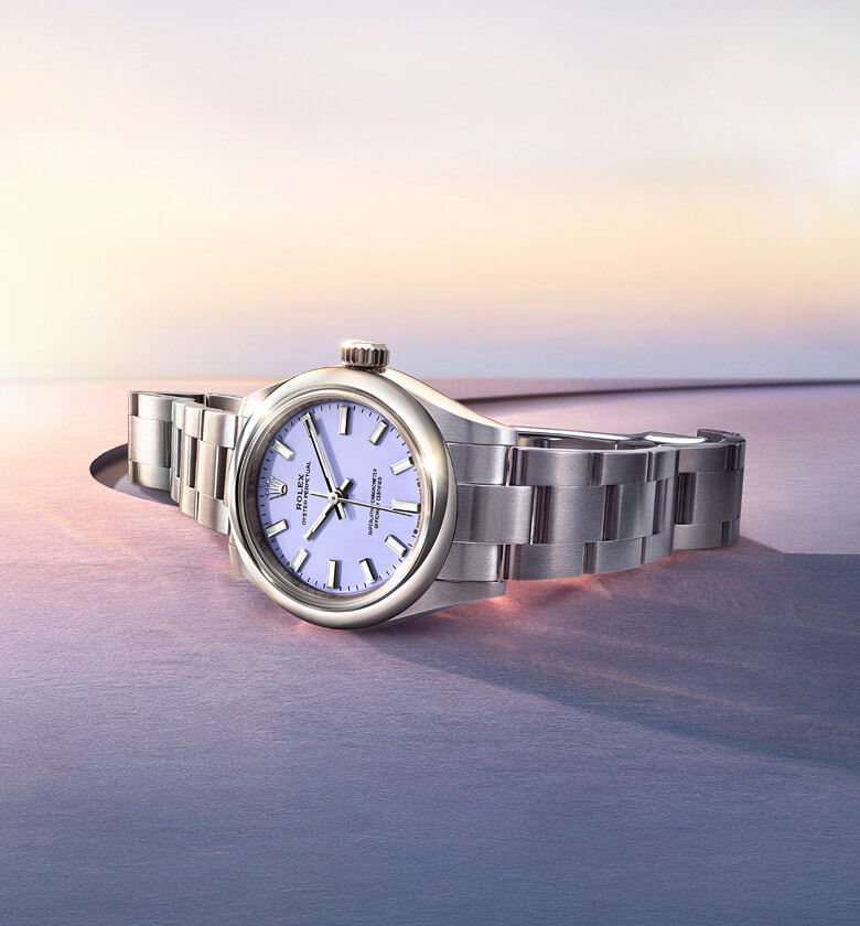 Das Zifferblatt in Lavender an der Oyster Perpetual